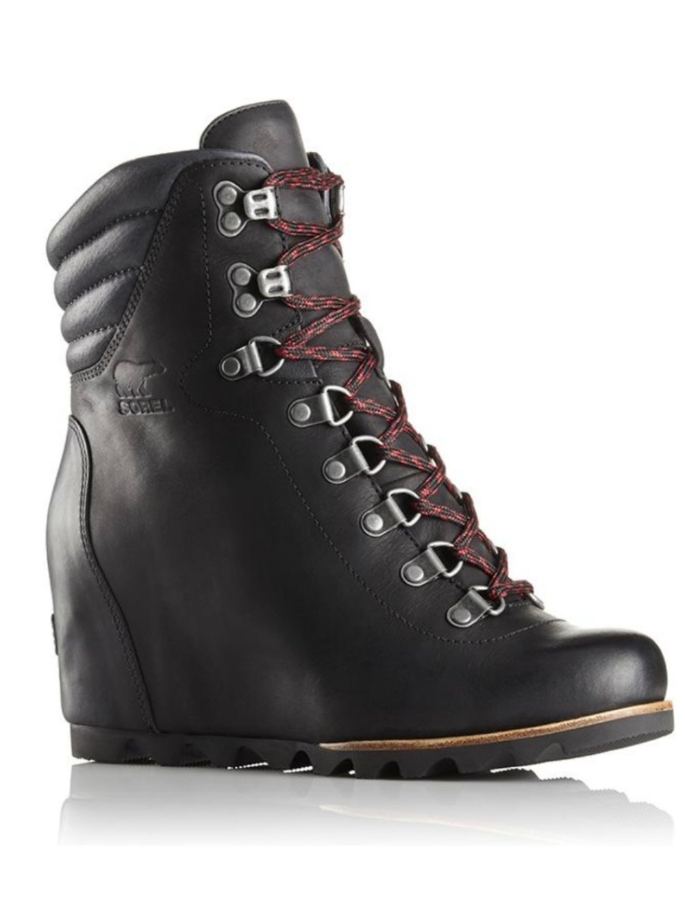 Sorel Conquest Black Leather Waterproof Wedge Boots Size 7.5